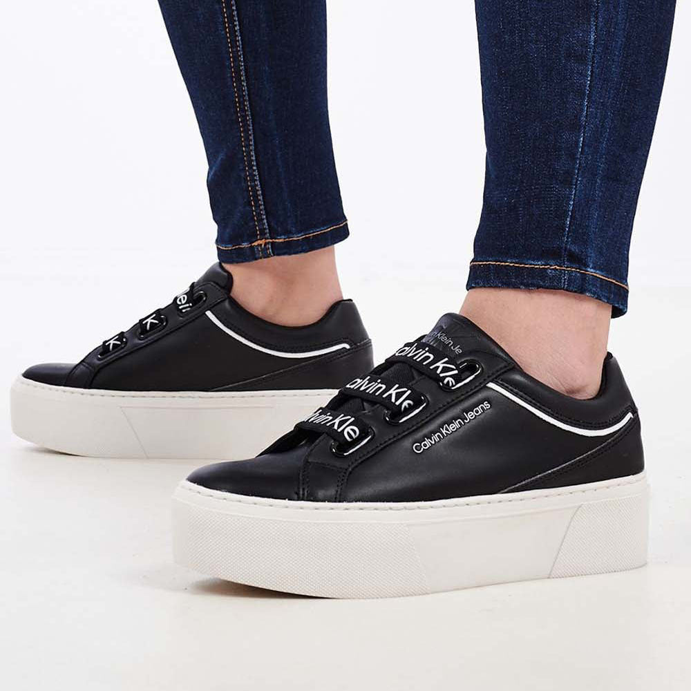 Flatform Branded Lace Sneakers - Black