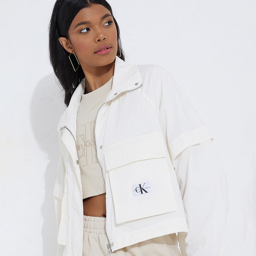 Calvin Klein Gathered Hem Utility Jacket - Off White