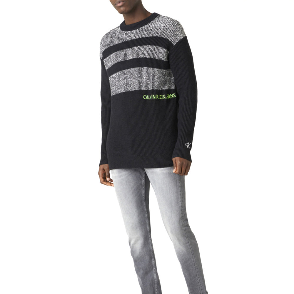 Heather Blocked Mens Sweater - Black