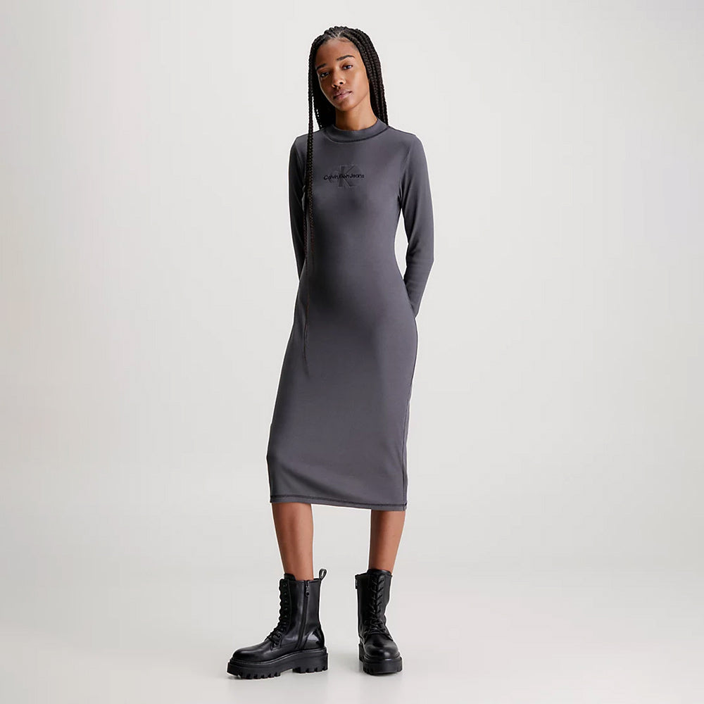 Rib Longsleeve Dress - Washed Black