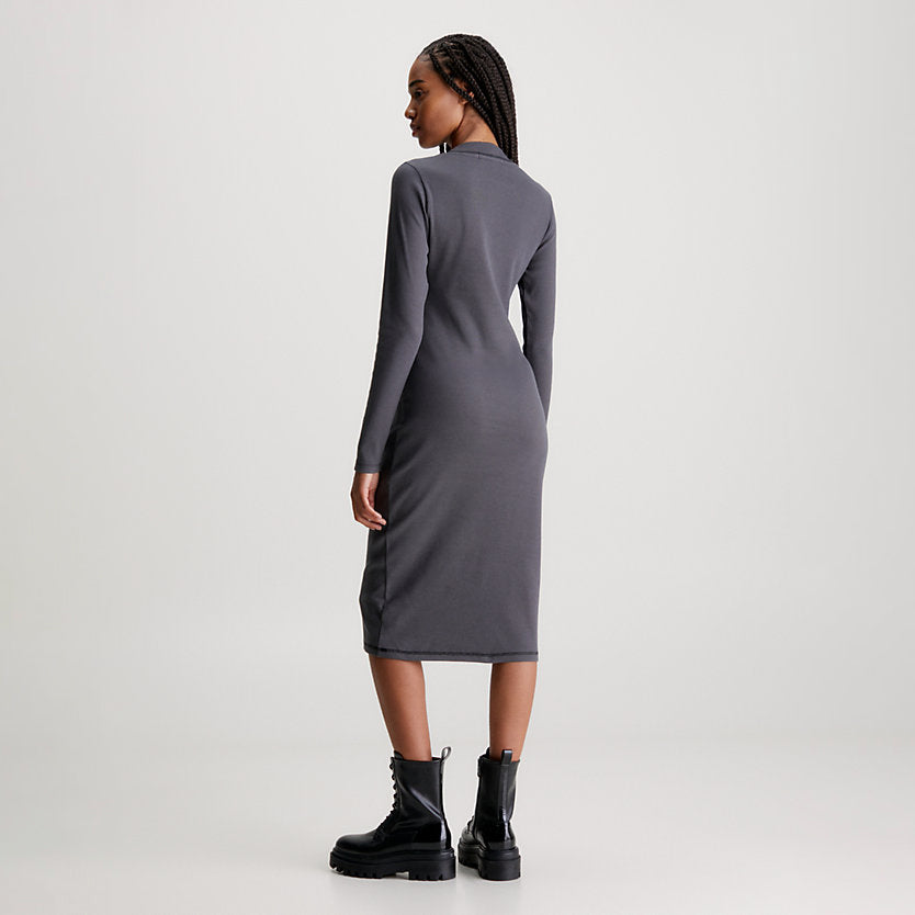 Rib Longsleeve Dress - Washed Black