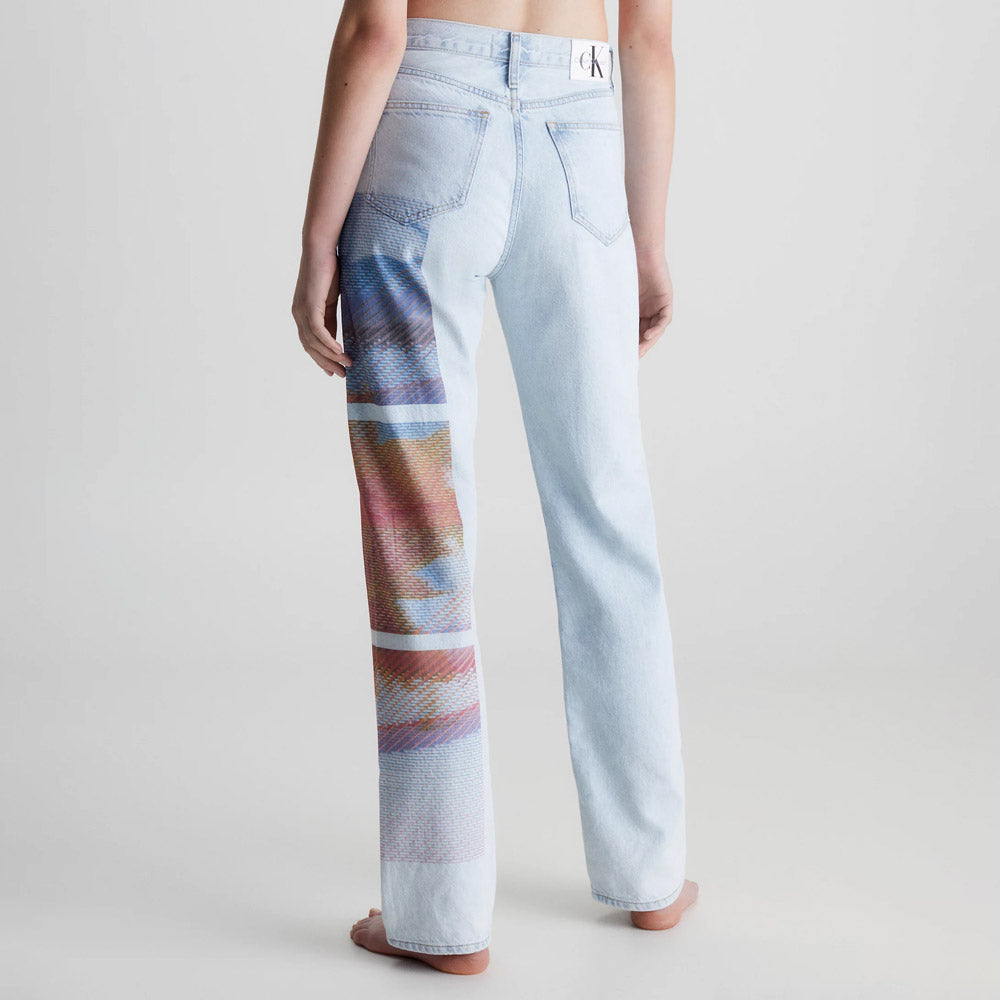 High Rise Straight Printed Jeans - Denim Light