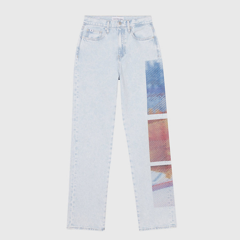 High Rise Straight Printed Jeans - Denim Light