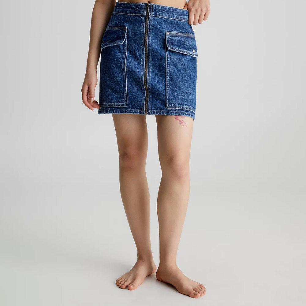 A-Line Mini Utility Skirt  - Denim Medium