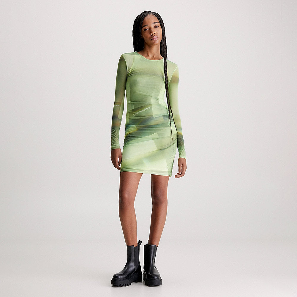 Illuminated Mesh Dress - Green Multi