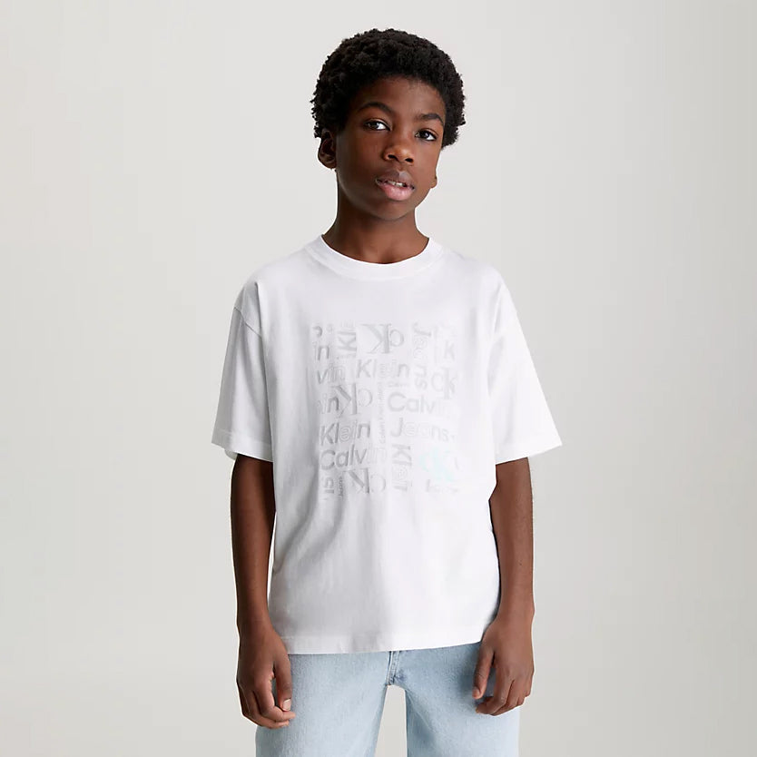 All Over Print Placed Box T-Shirt - White