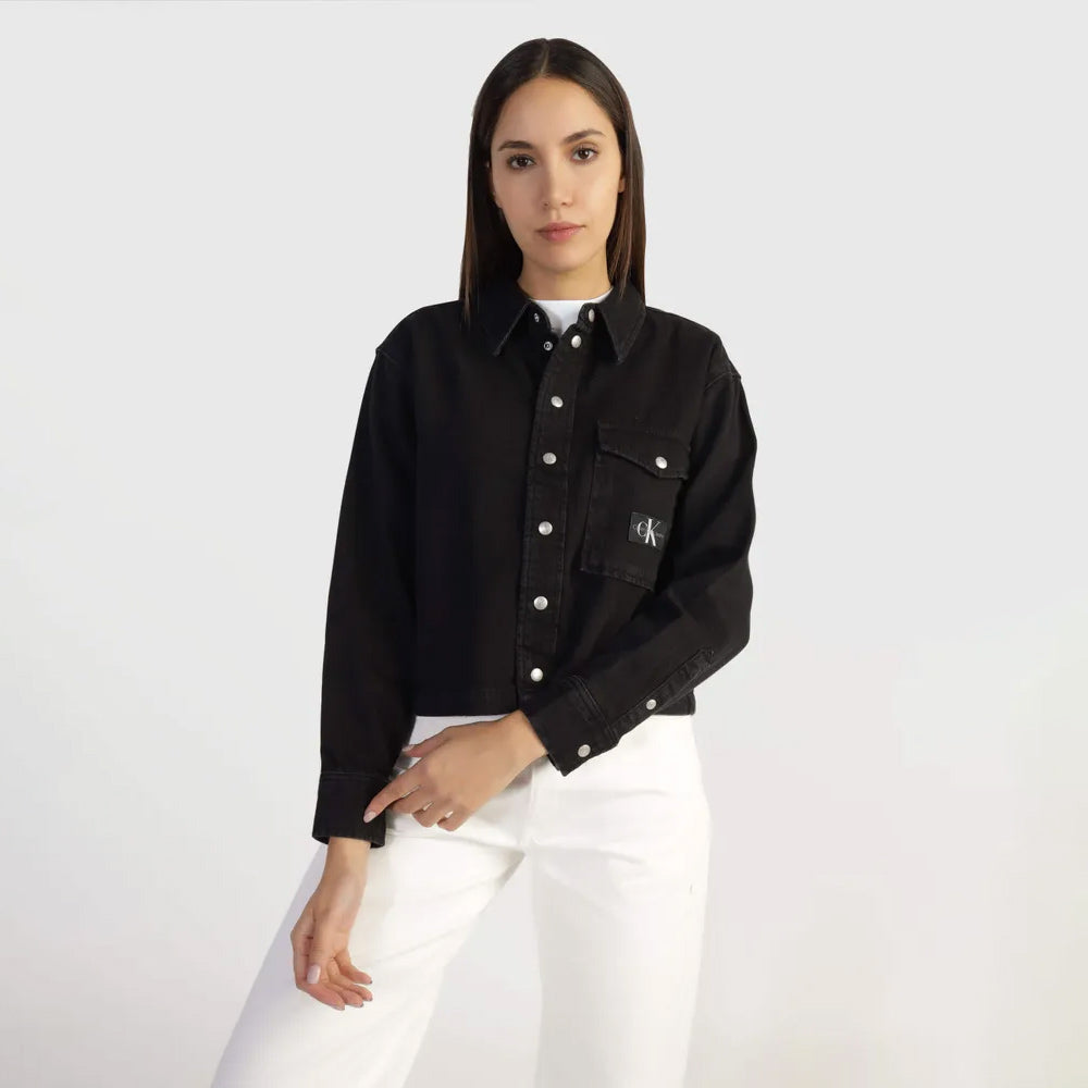 Cropped Denim Shirt - Denim Black