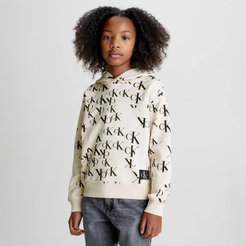 Calvin Klein Kids All Over Print Monogram Hoodie Light Grey