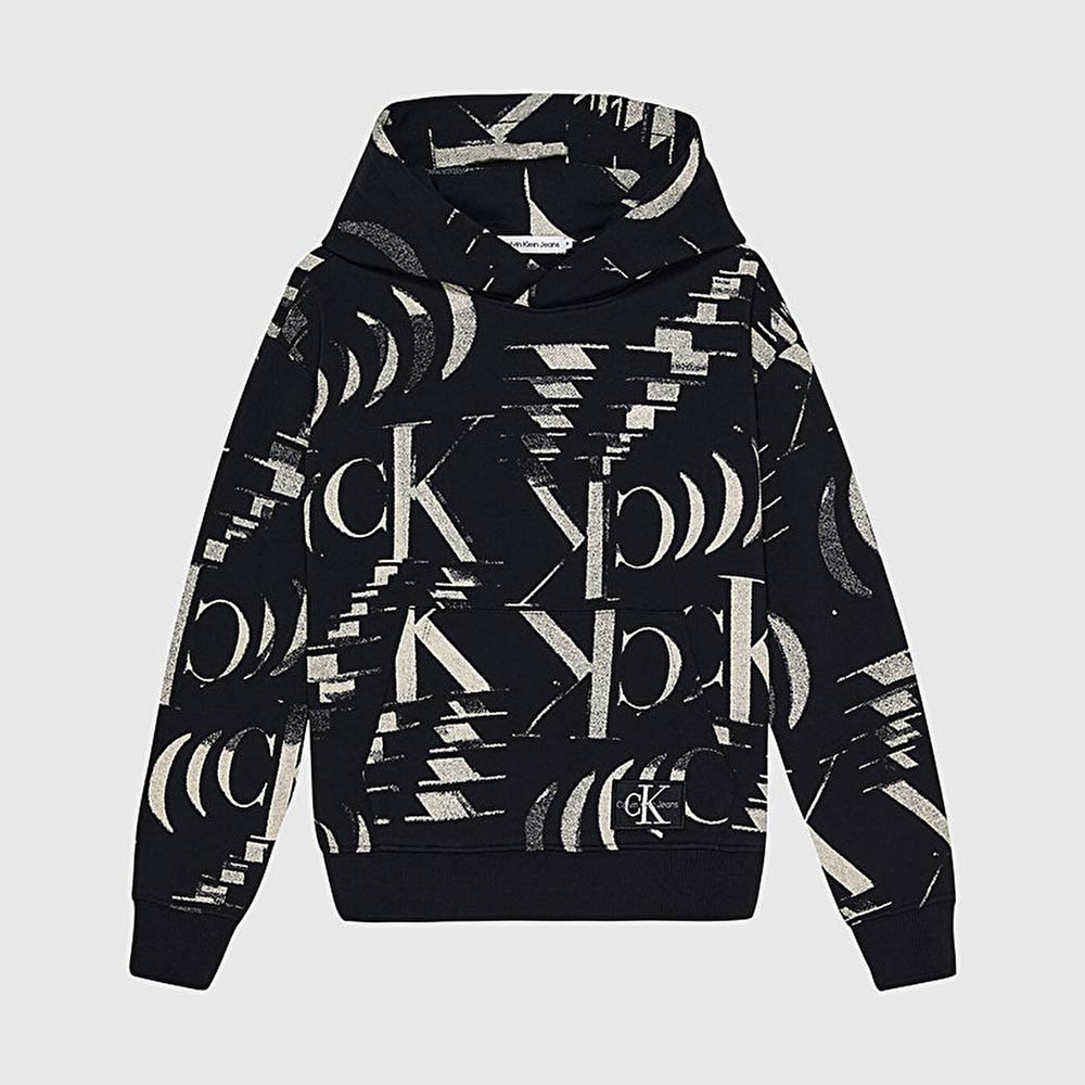 Kids Glitched Monogram Hoodie - Black