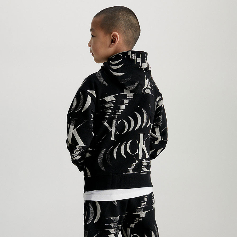 Kids Glitched Monogram Hoodie - Black