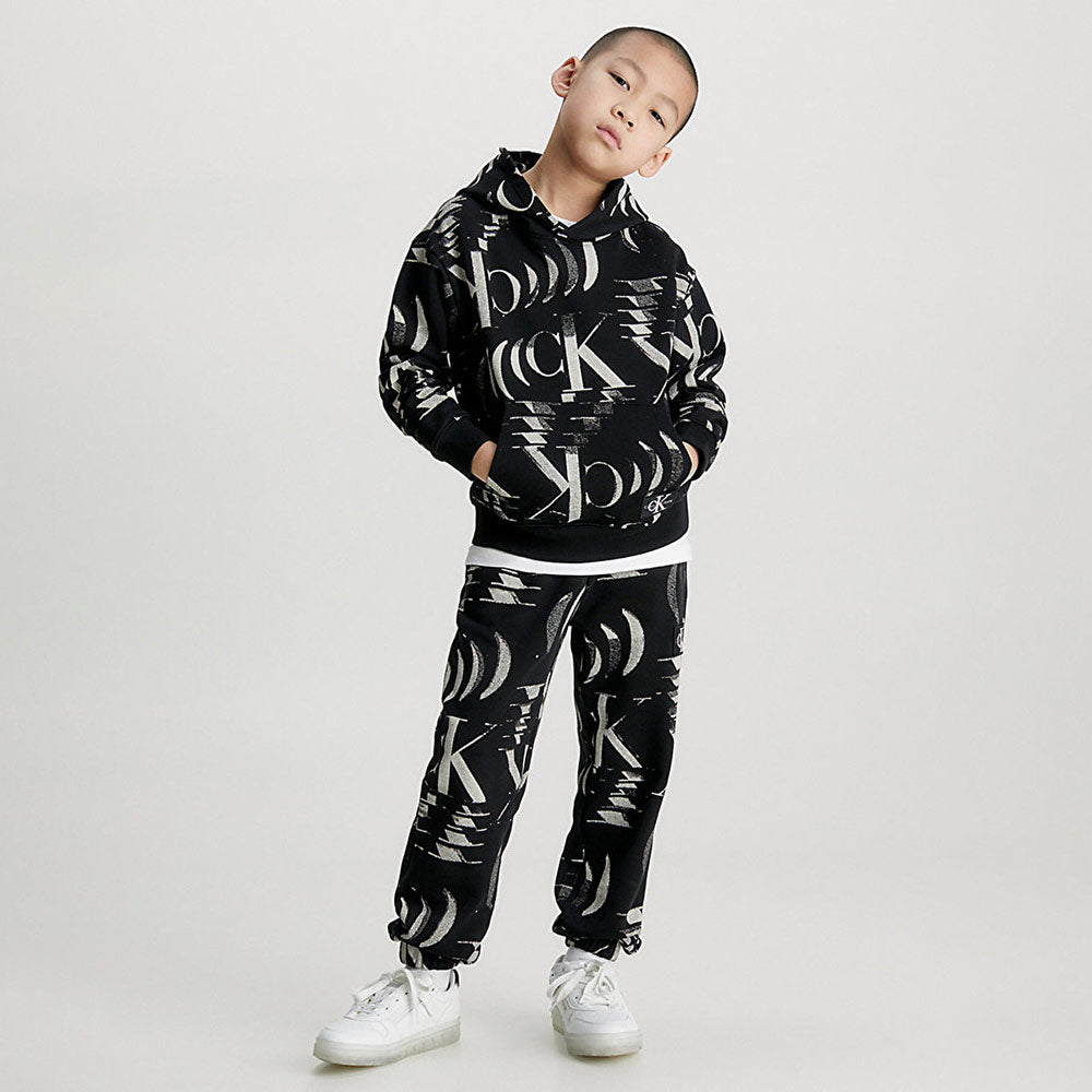 Kids Glitched Monogram Hoodie - Black