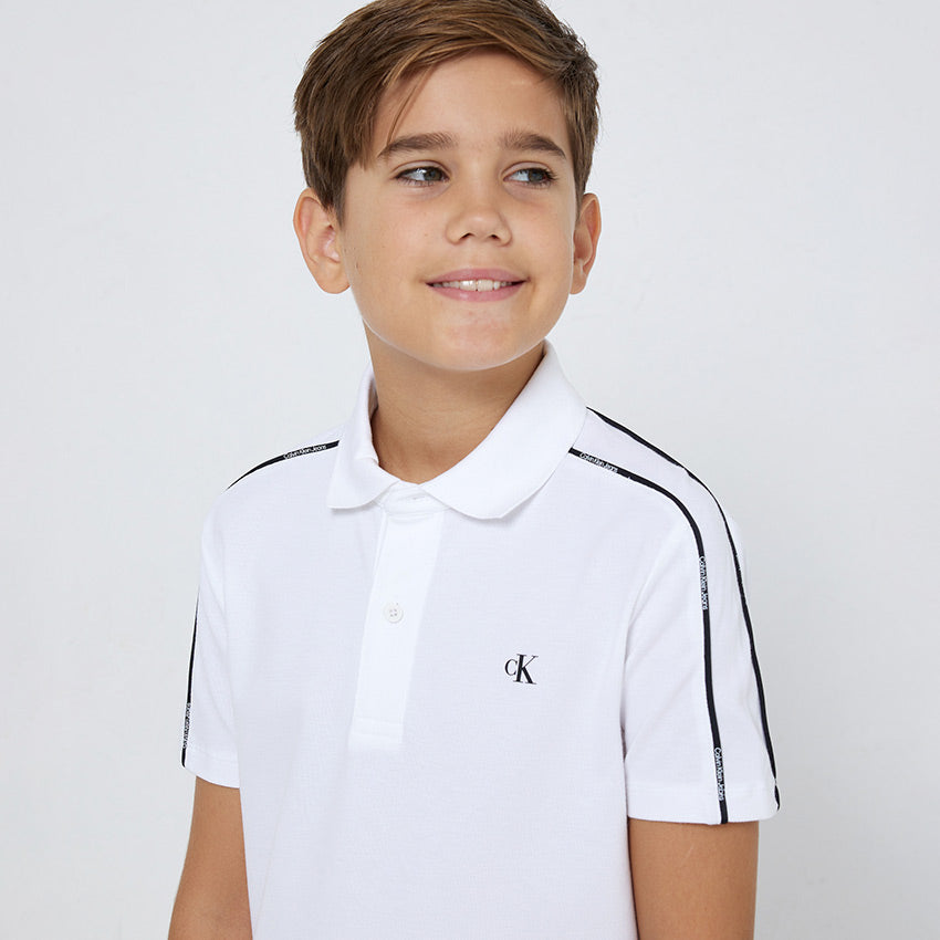 Kids Logo Piping Short Sleeve Polo - White