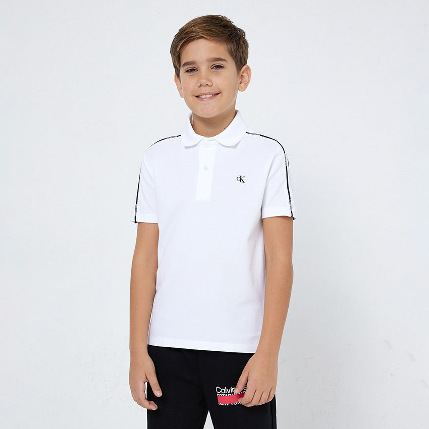 Kids Logo Piping Short Sleeve Polo - White