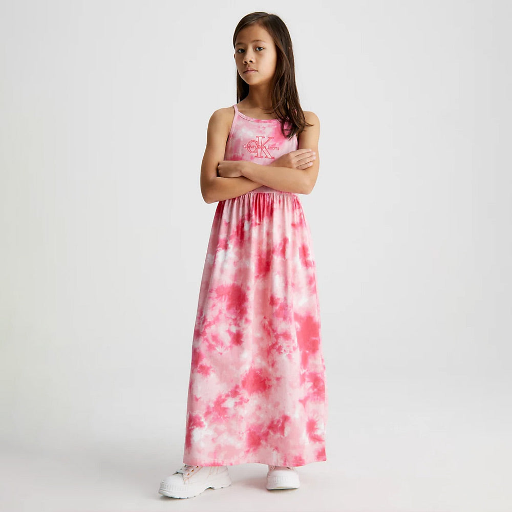 Kids Tie Dye Strap Maxi Dress - Print