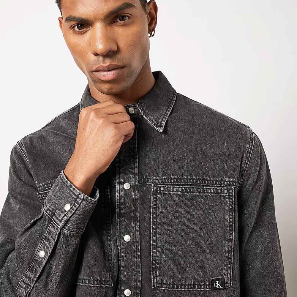 Linear Denim Shirt- Denim Grey