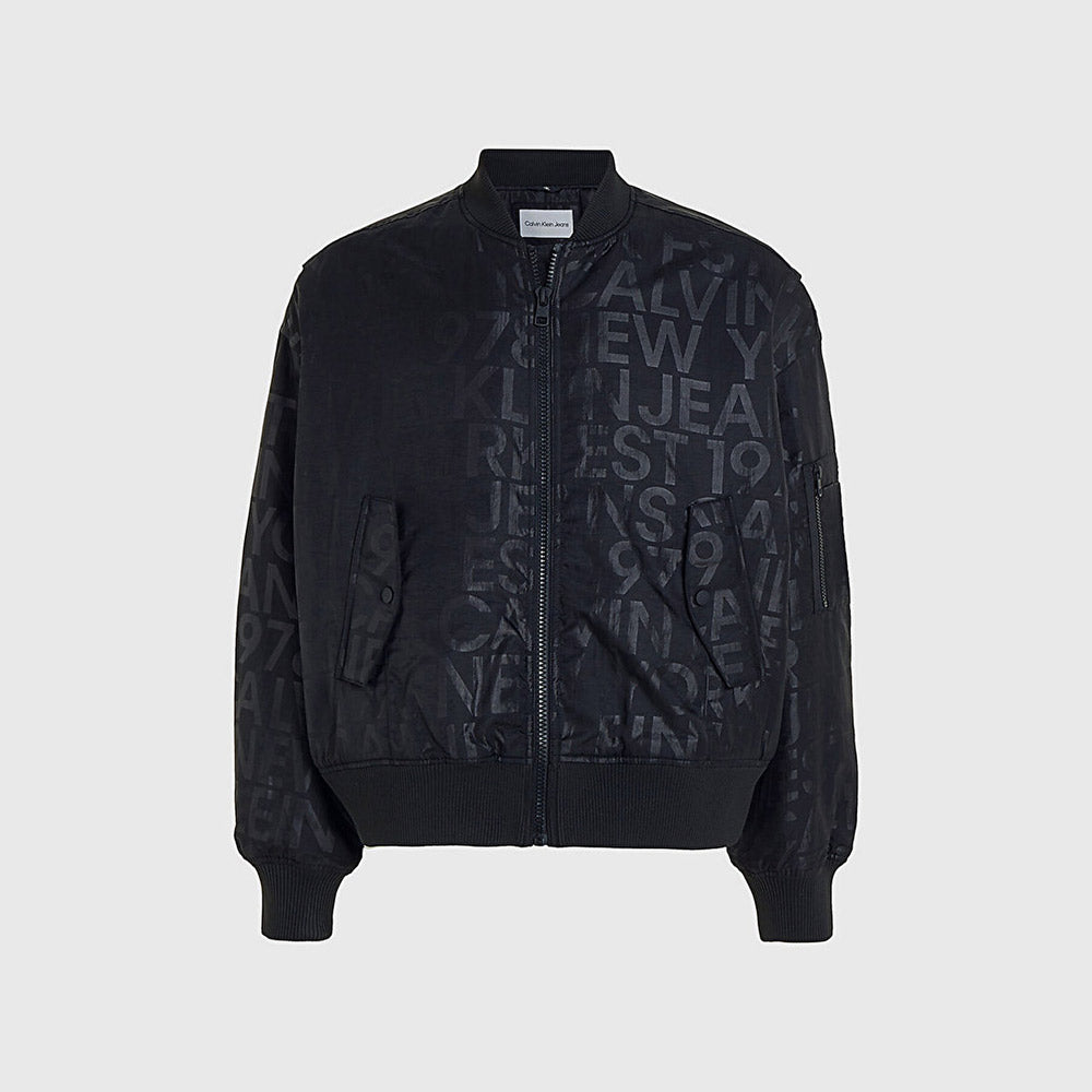 Logo Print Bomber Jacket - Black