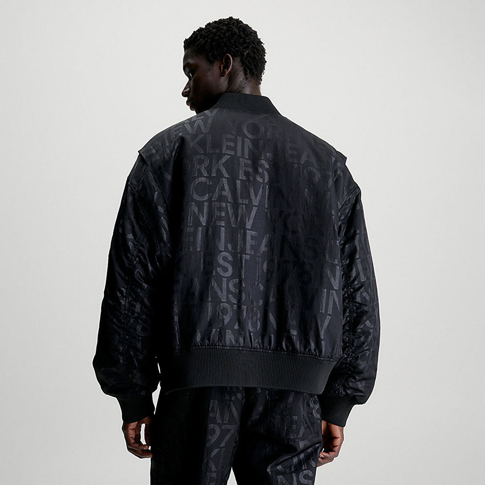 Logo Print Bomber Jacket - Black