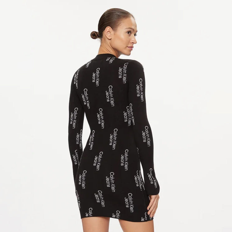 Logo Jacquard Sweater Dress - Black