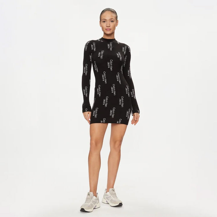 Logo Jacquard Sweater Dress - Black