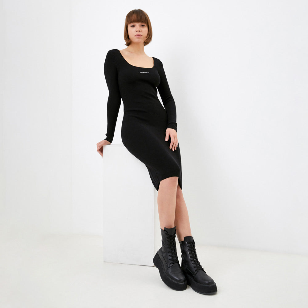 Micro Branding Sweater Dress - Black