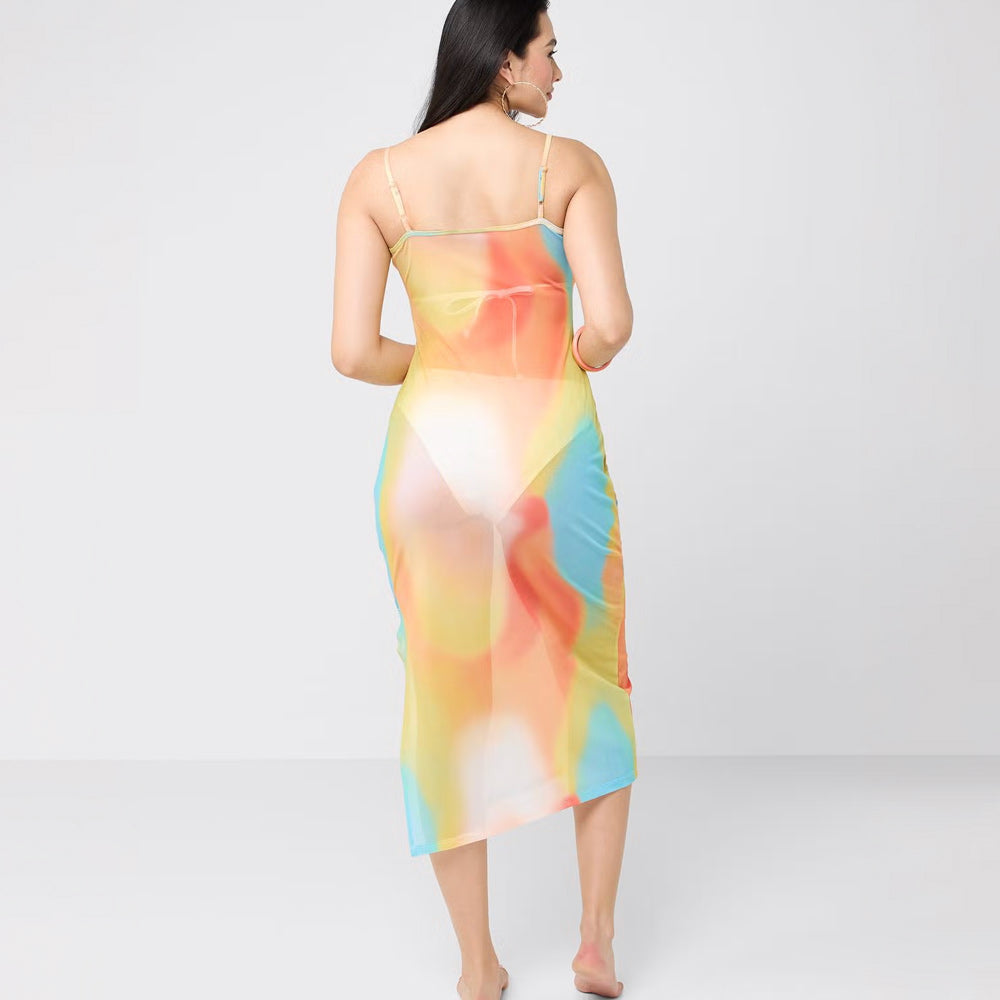 Printed Mesh Beach Dress - Multi