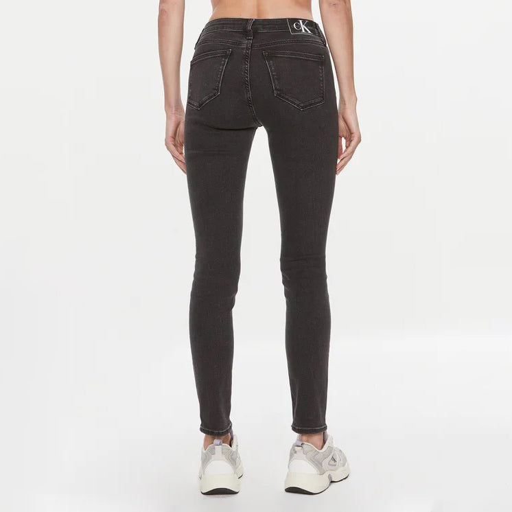 Mid Rise Skinny Jeans - Washed Black