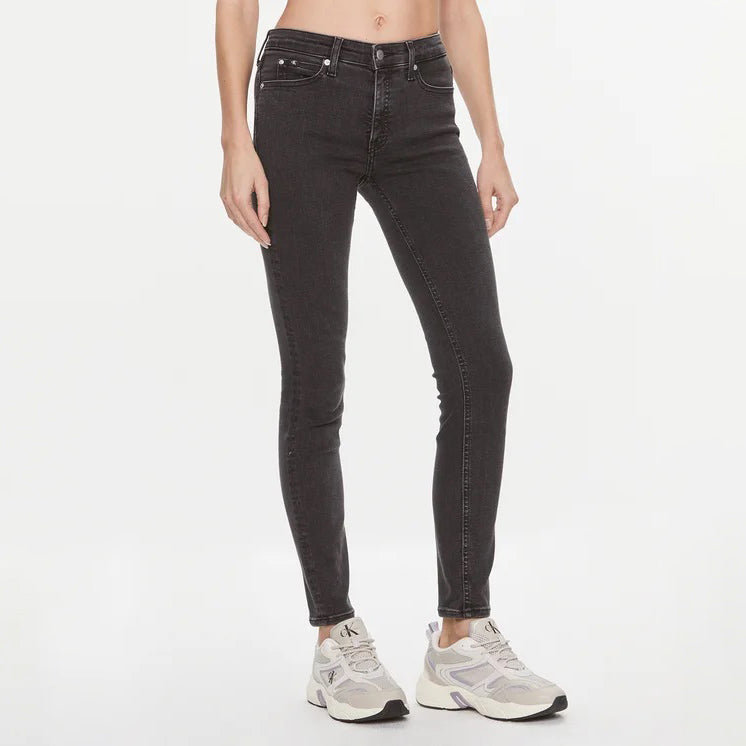 Mid Rise Skinny Jeans - Washed Black