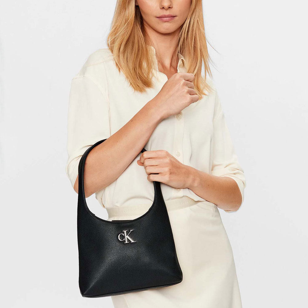 Minimal Monogram Shoulder Bag - Black