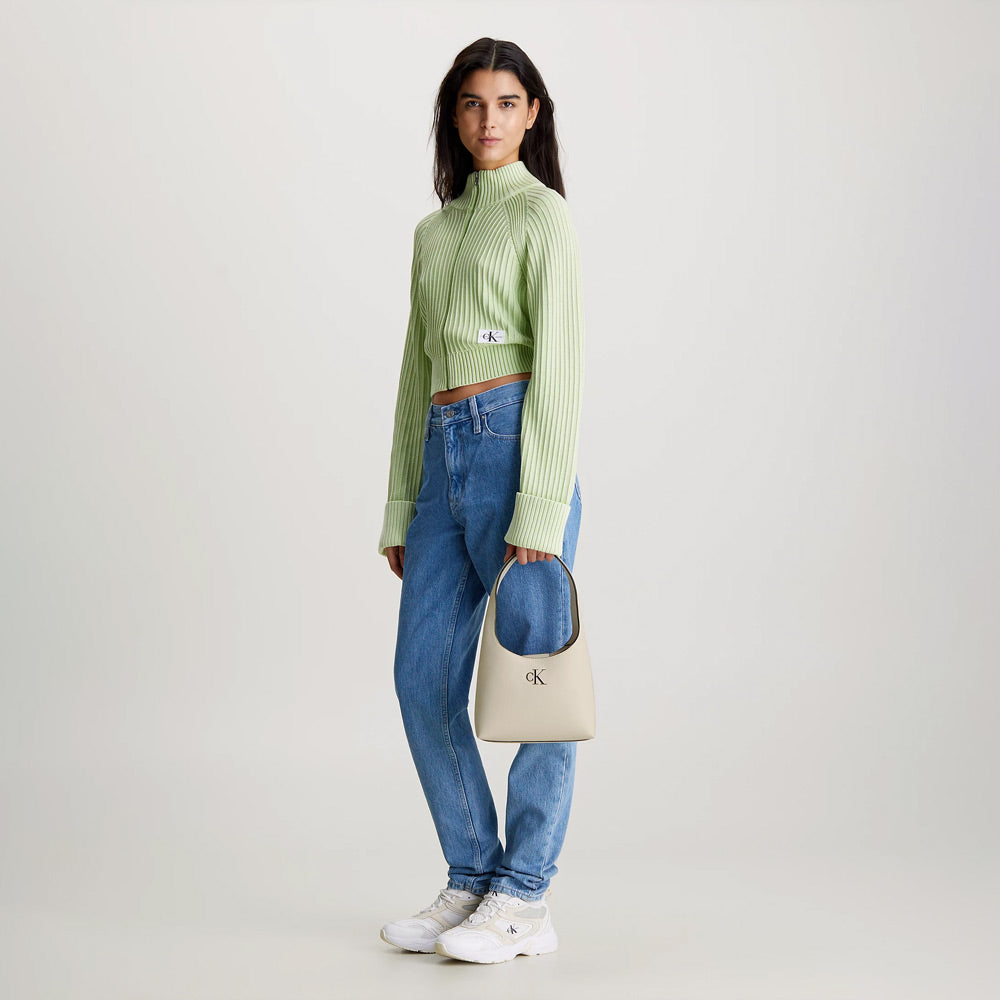 Minimal Monogram Shoulder Bag - Stone