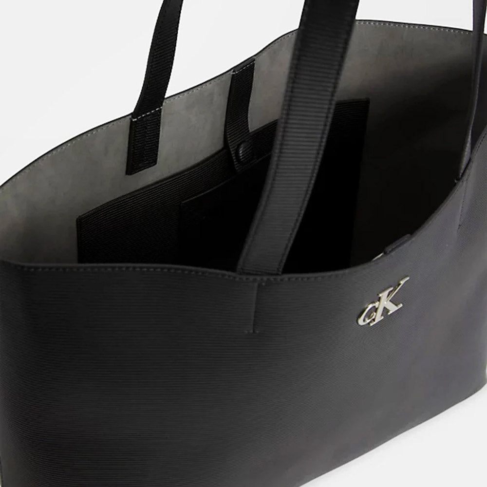 Minimal Monogram Slim Tote Bag - Black