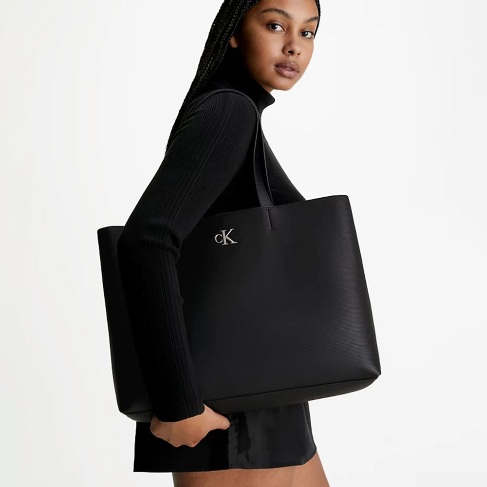 Minimal Monogram Slim Tote Bag - Black