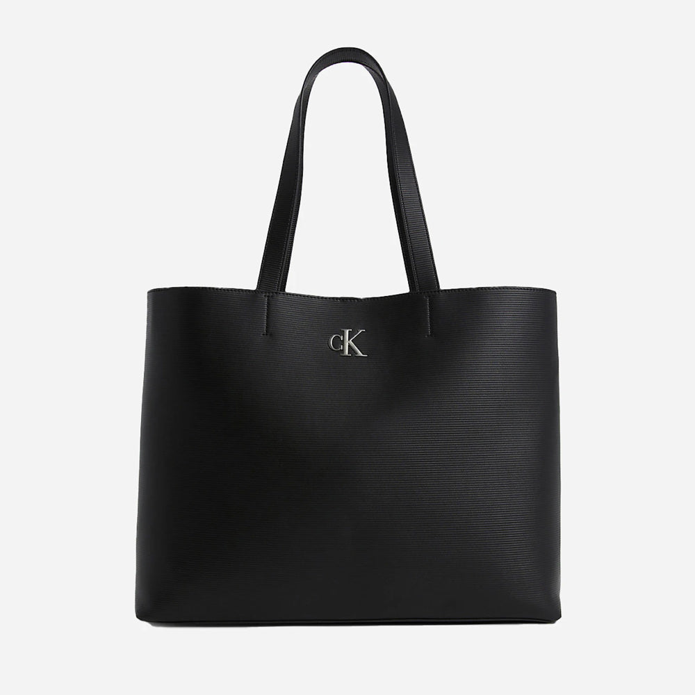 Minimal Monogram Slim Tote Bag - Black