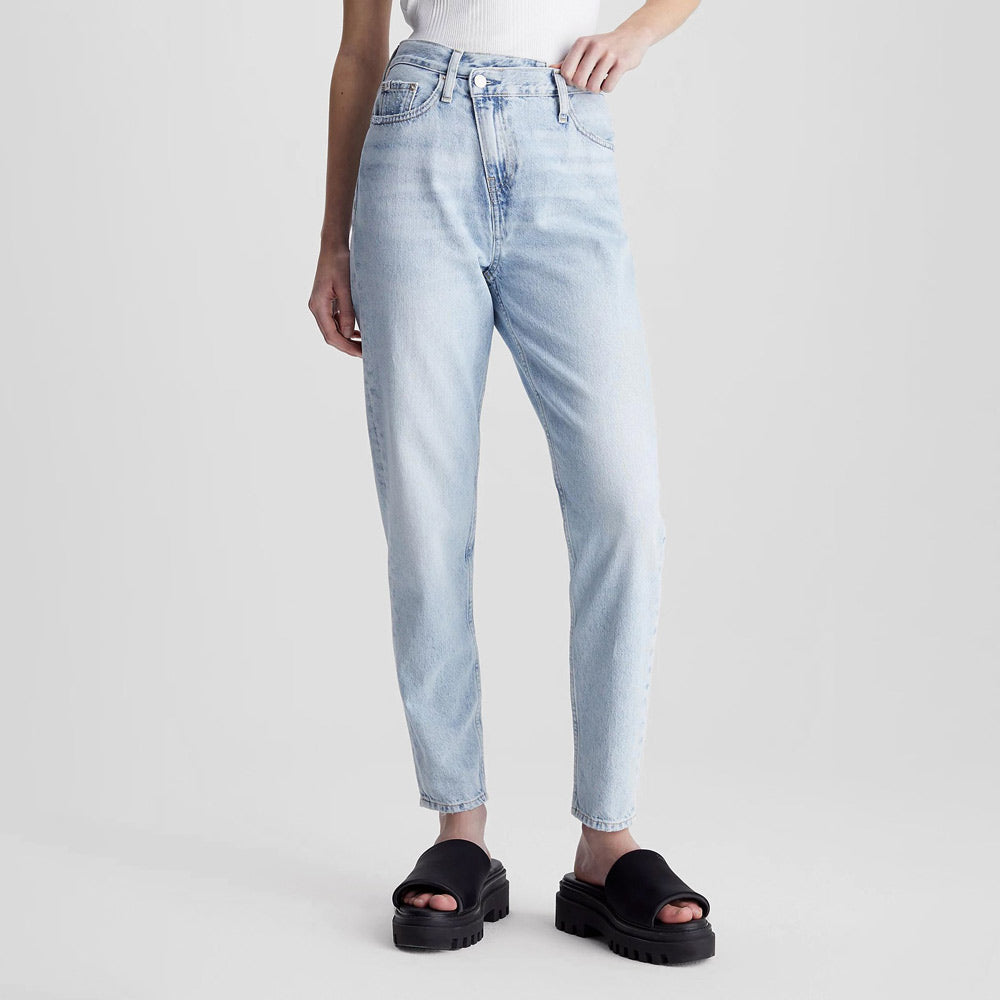 Wrap Waist Mom Jeans  - Denim Light