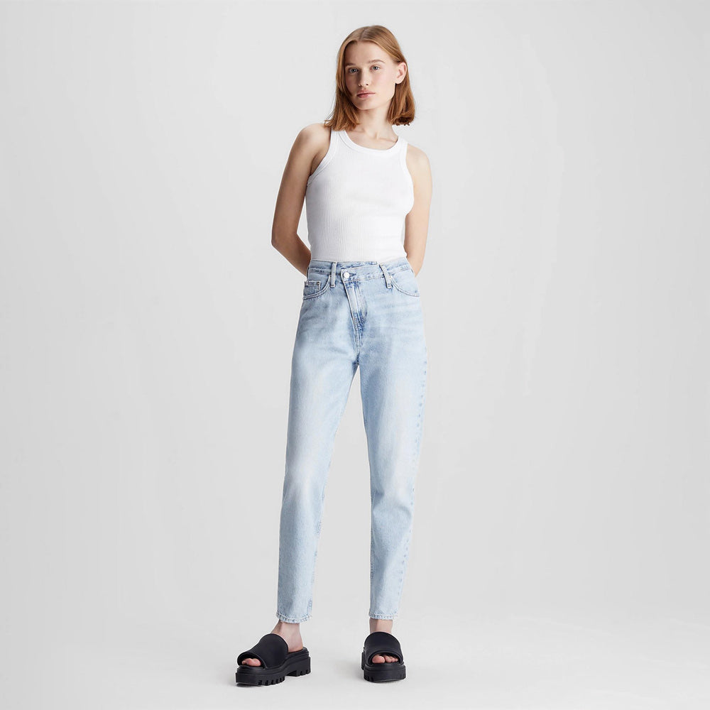 Wrap Waist Mom Jeans  - Denim Light