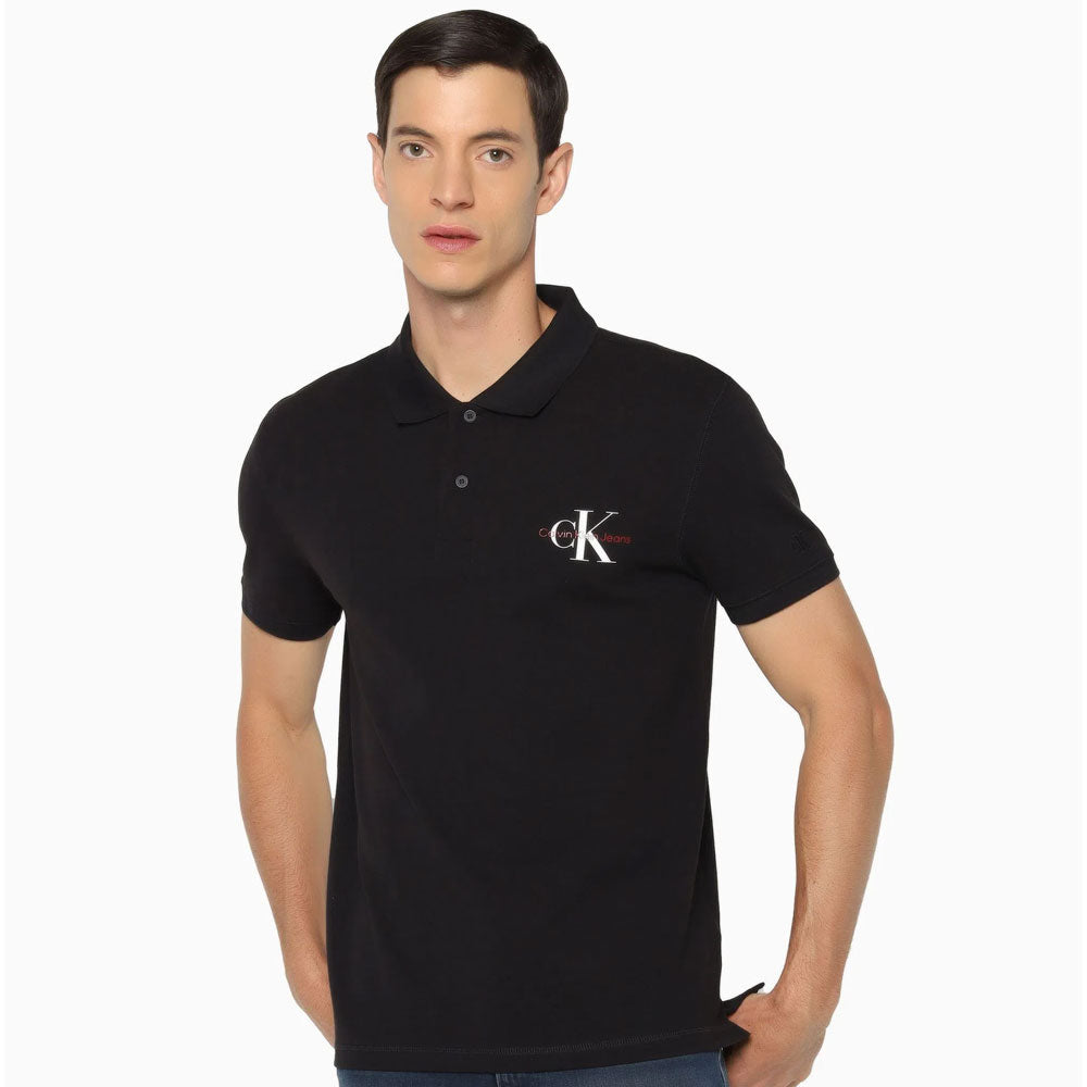 Monogram Logo Polo Cotton T-Shirt - Black