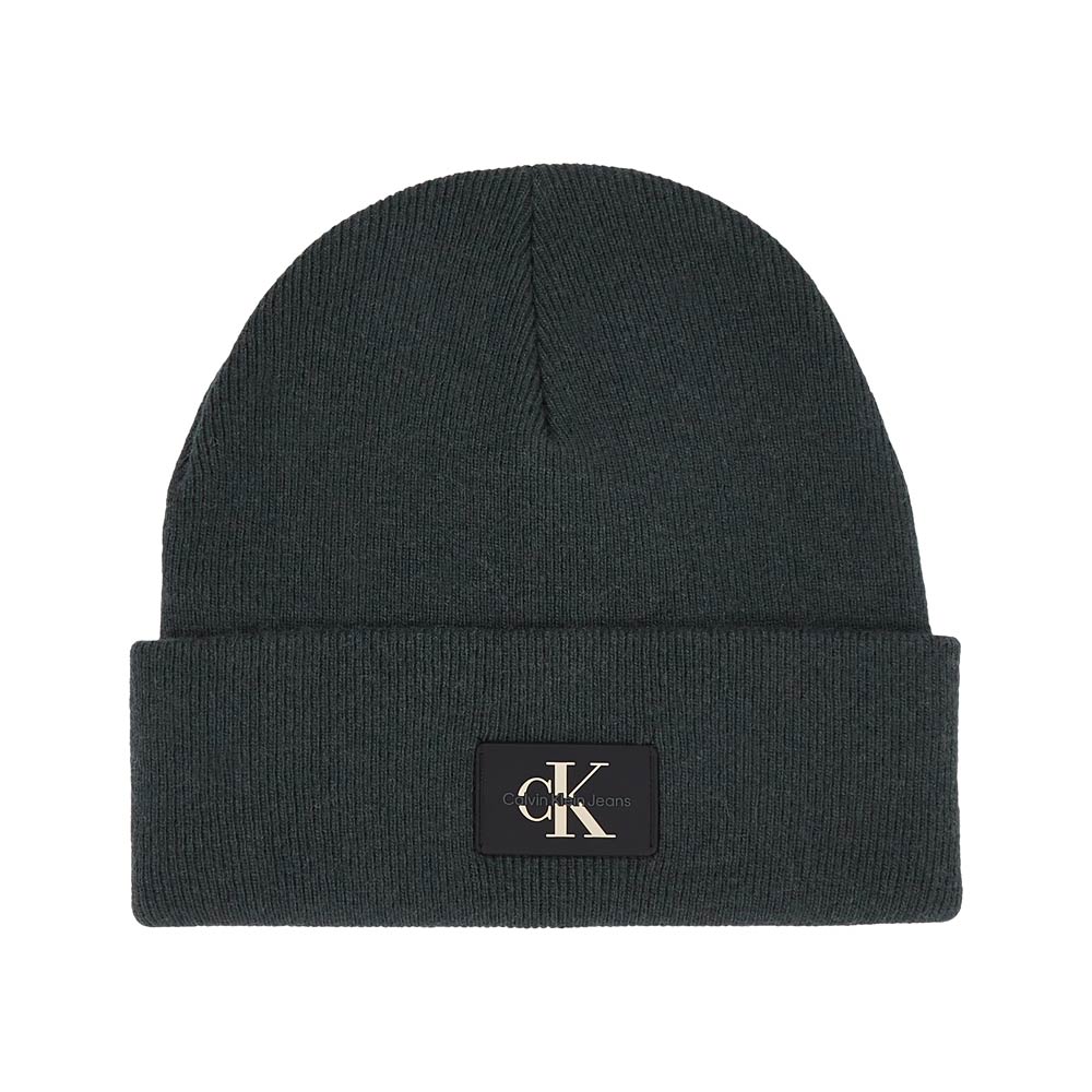 Calvin Klein Patch Non-Rib Beanie - Dark Green