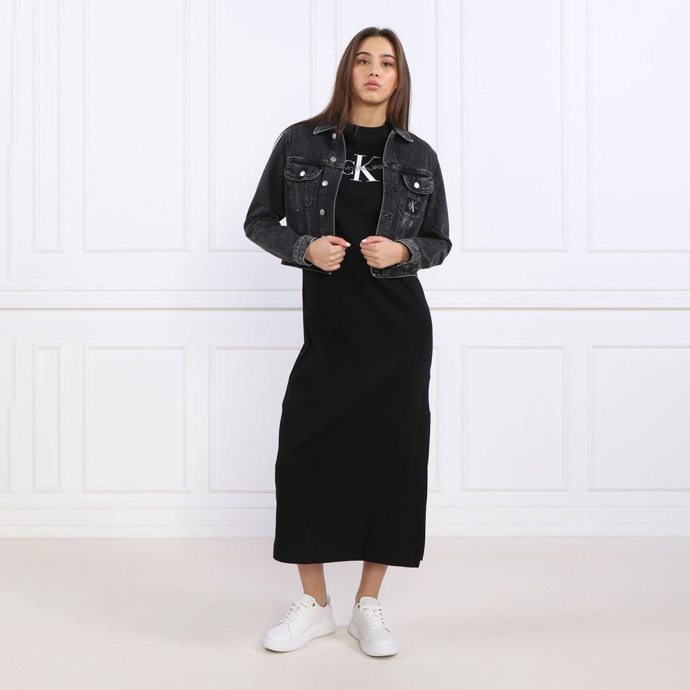 Monologo Rib Long T-Shirt Dress - Black