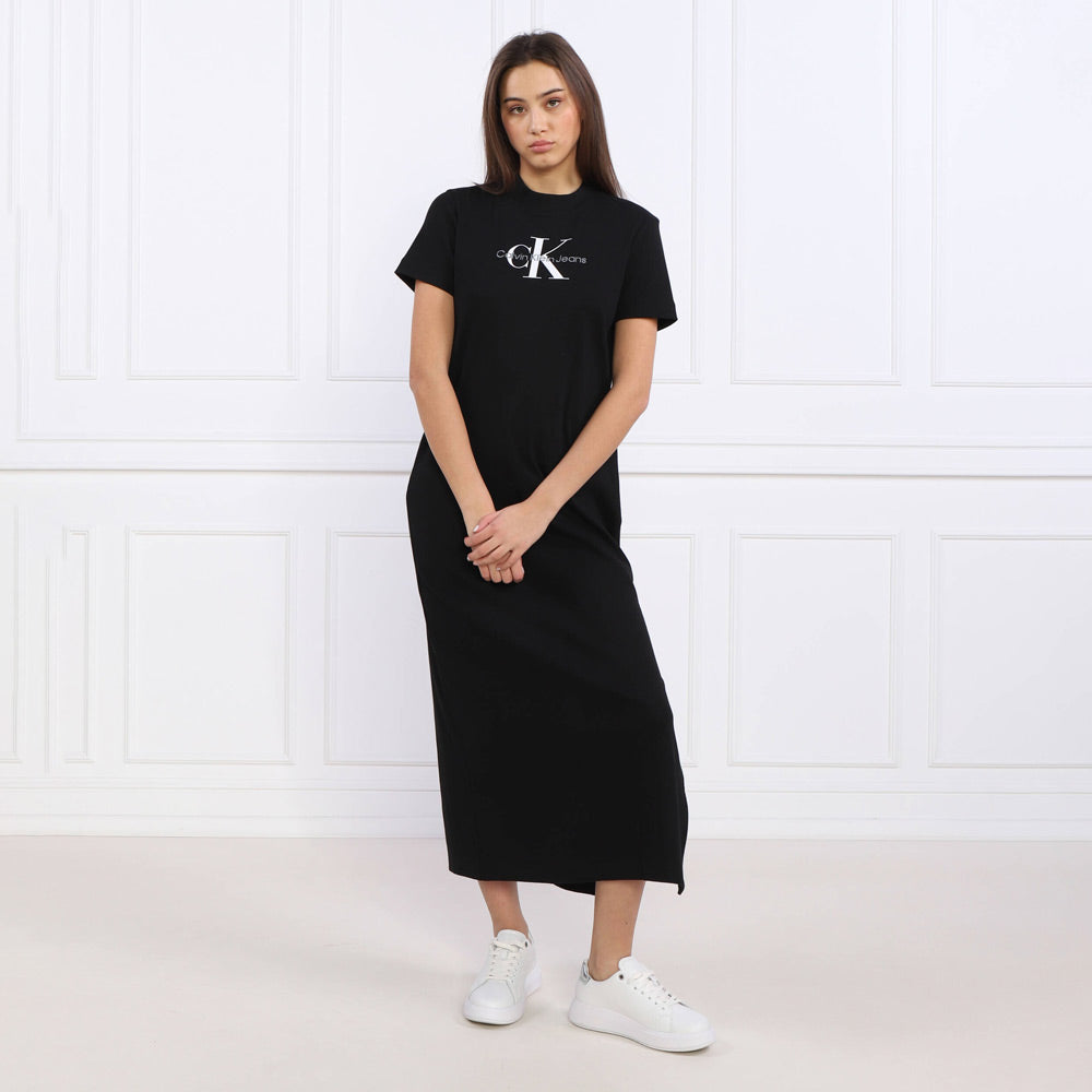 Monologo Rib Long T-Shirt Dress - Black