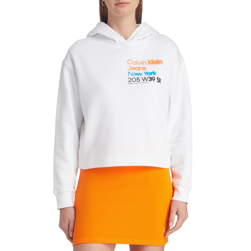 Motion Blur Logo Crop Hoodie - White