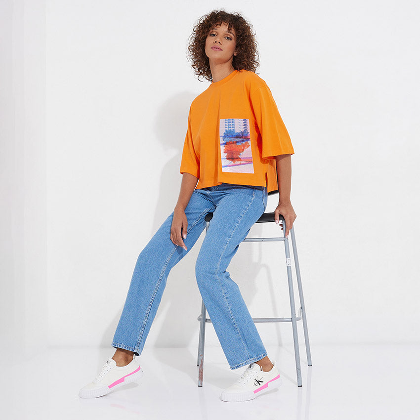 Motion Floral Relaxed T-Shirt - Orange