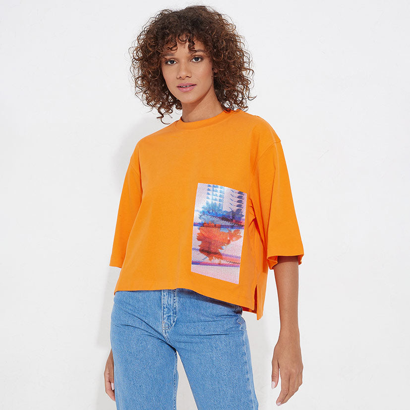 Motion Floral Relaxed T-Shirt - Orange