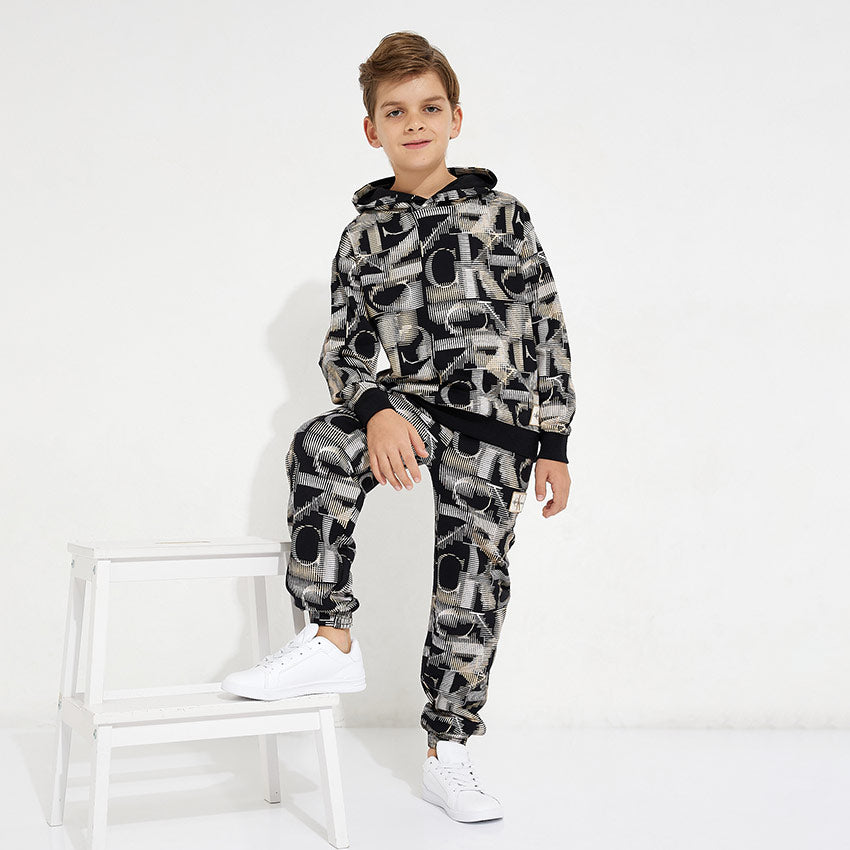 Kids Monogram Print Hoodie - Black Multi