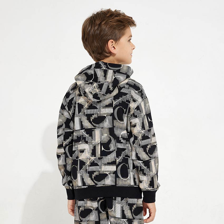 Kids Monogram Print Hoodie - Black Multi