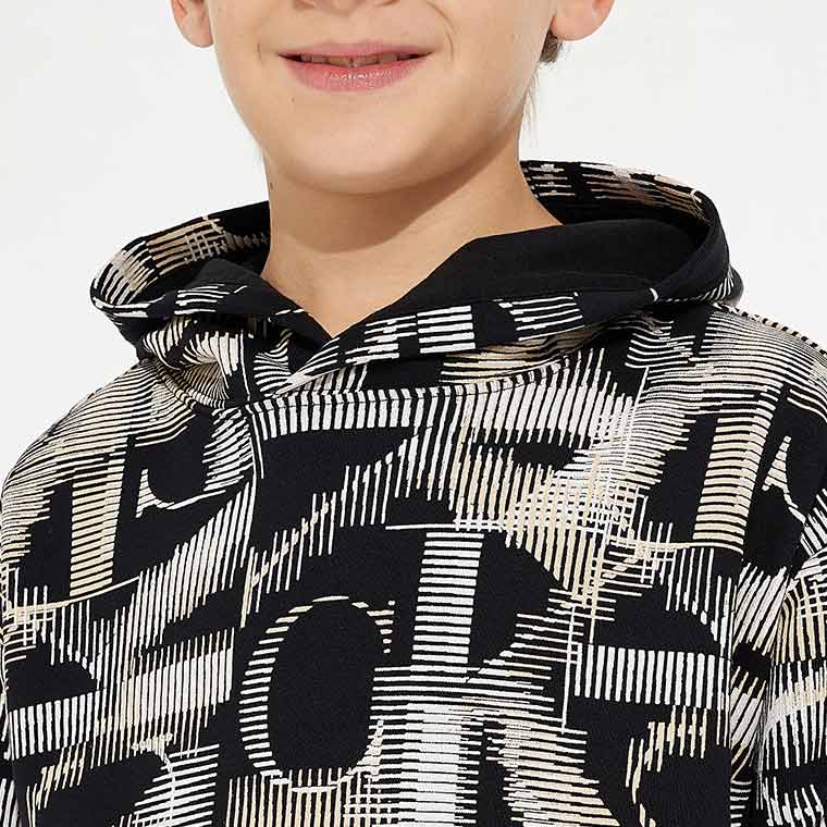 Kids Monogram Print Hoodie - Black Multi