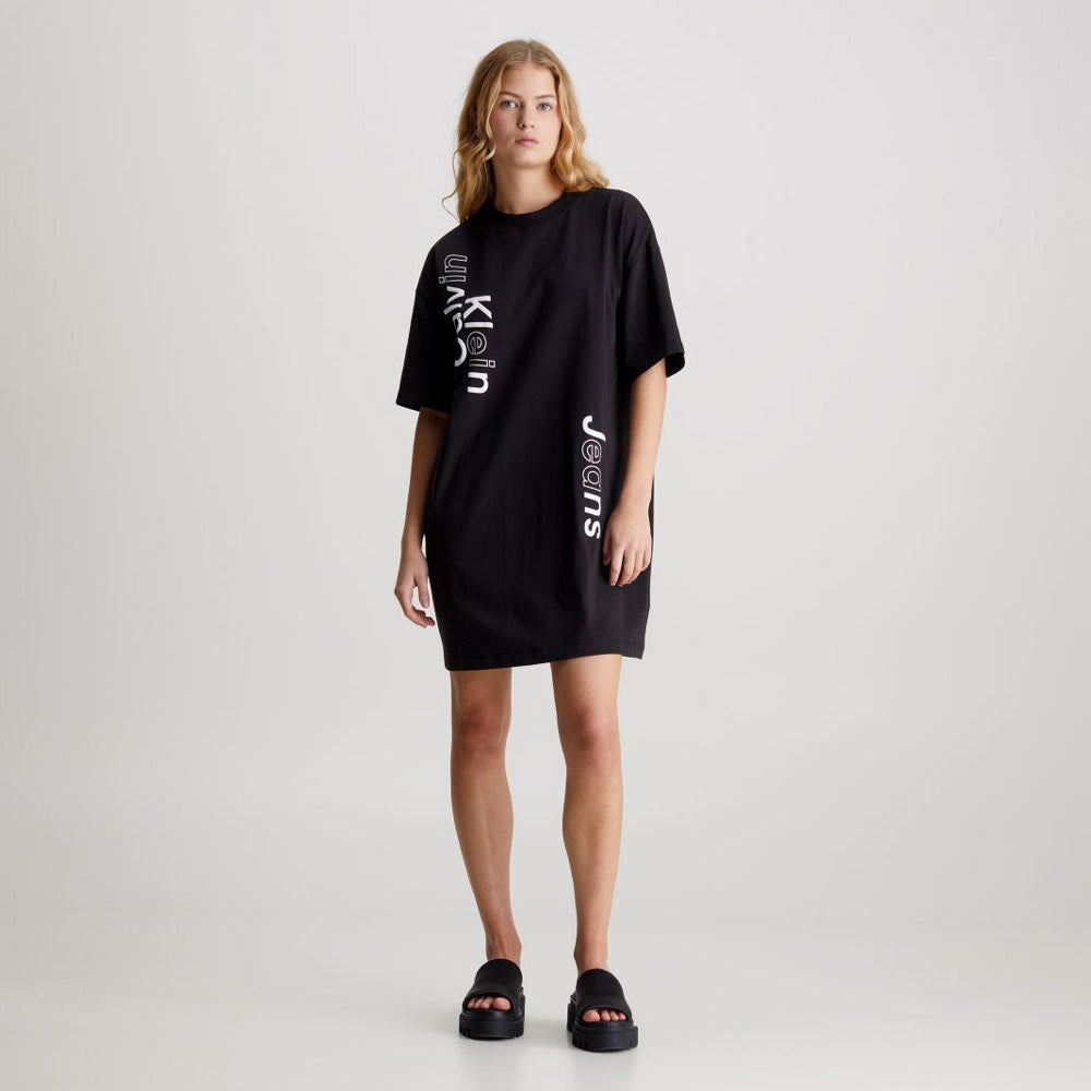 Multi Placement T-Shirt Dress - Black