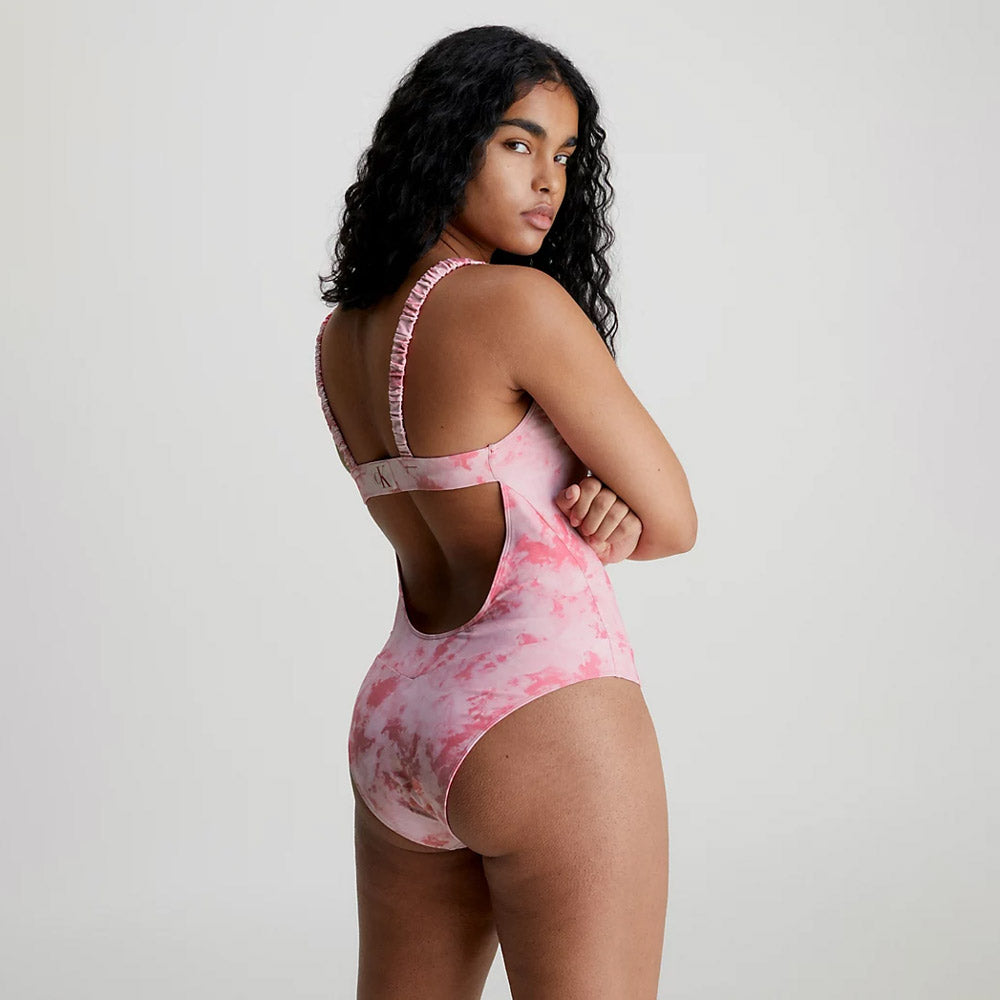 Open Back Print Swimsuit - Pink