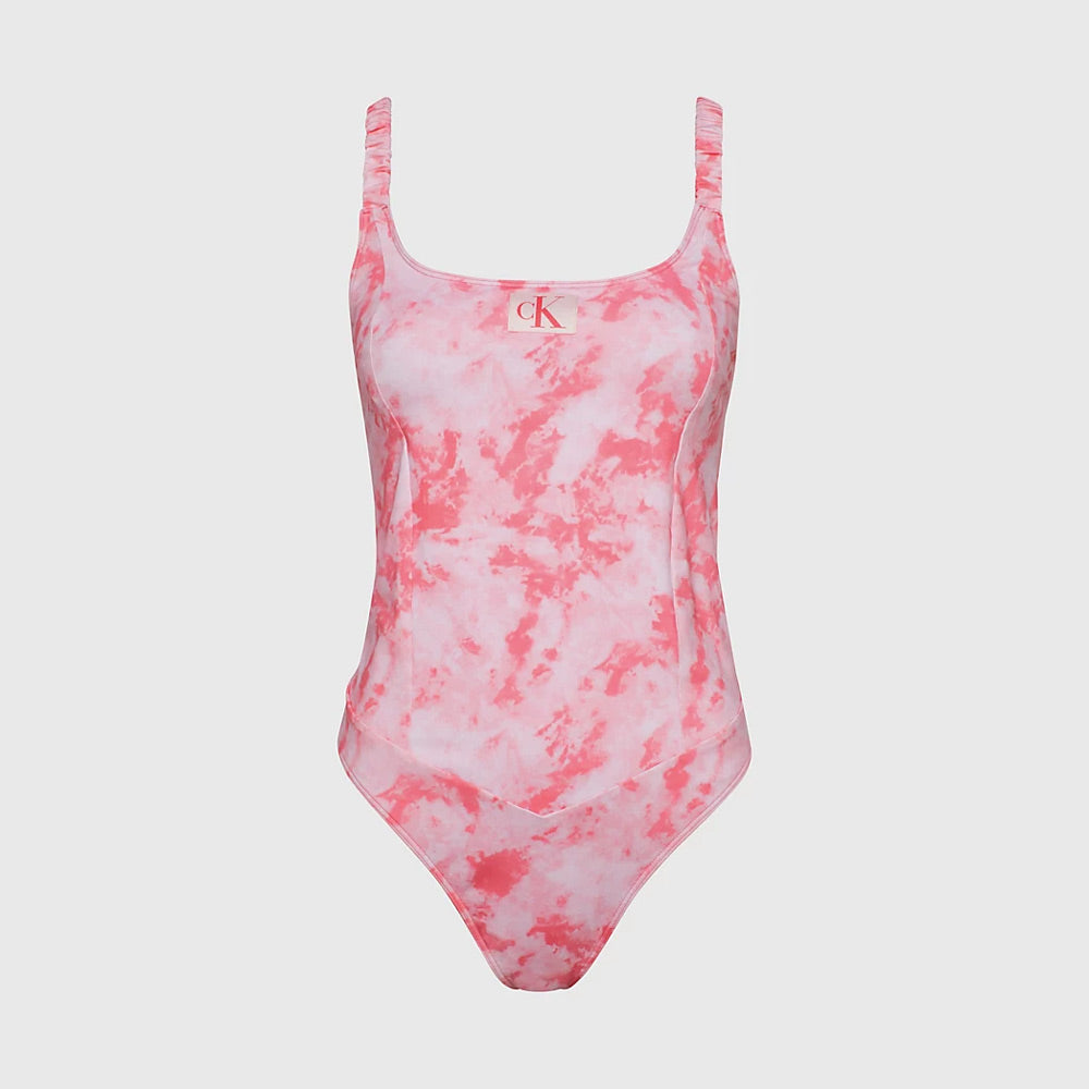 Open Back Print Swimsuit - Pink