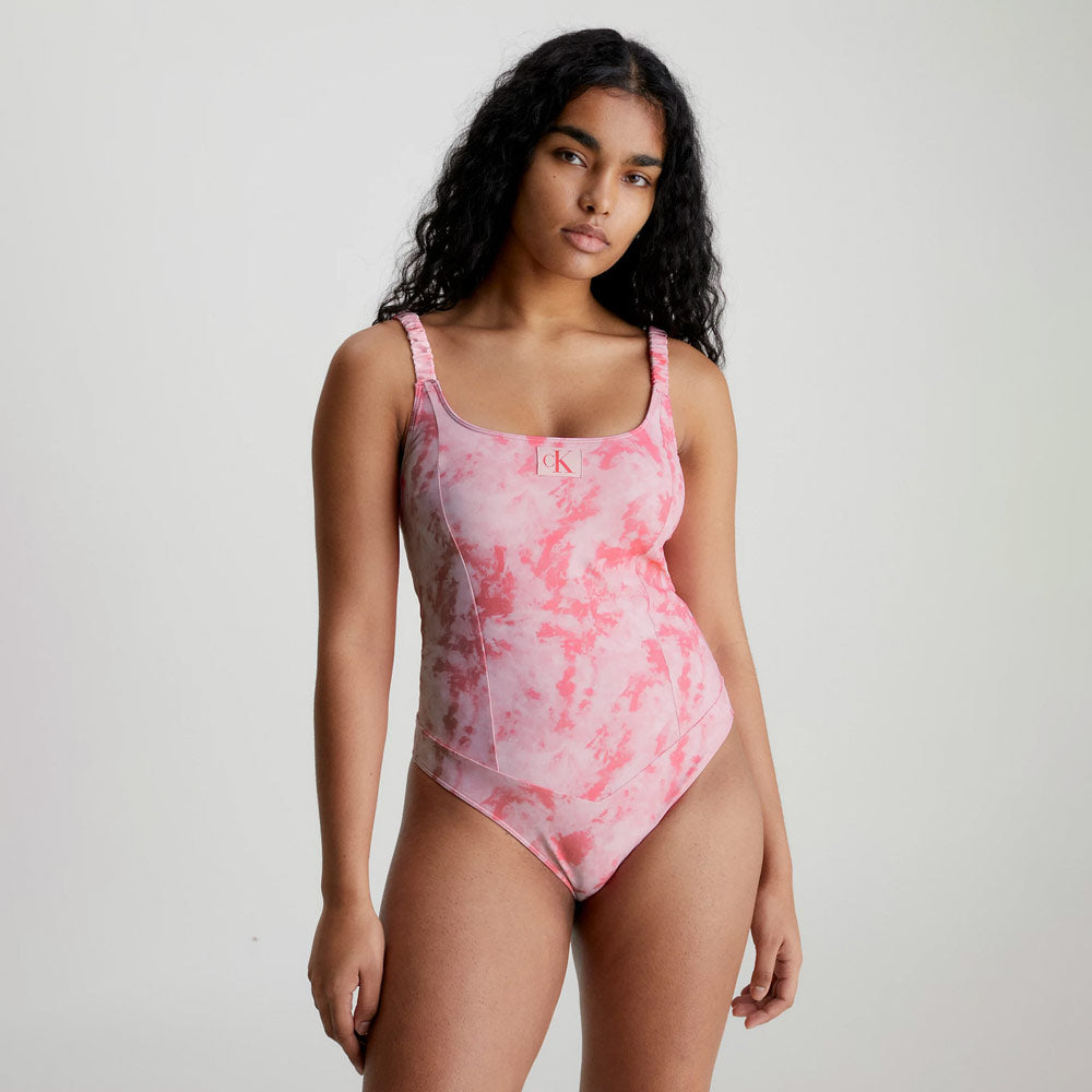 Open Back Print Swimsuit - Pink