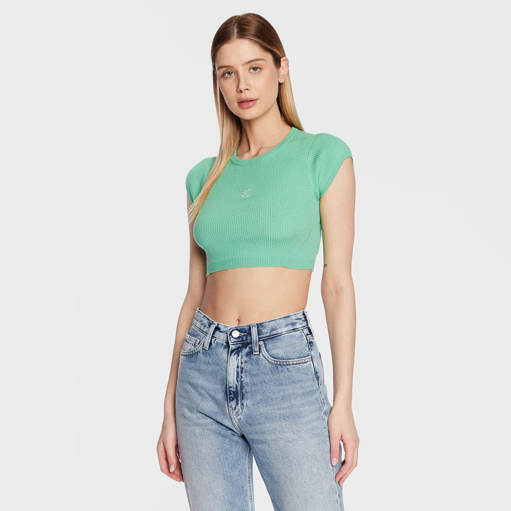 Open Back Tied Knitted Top - Green