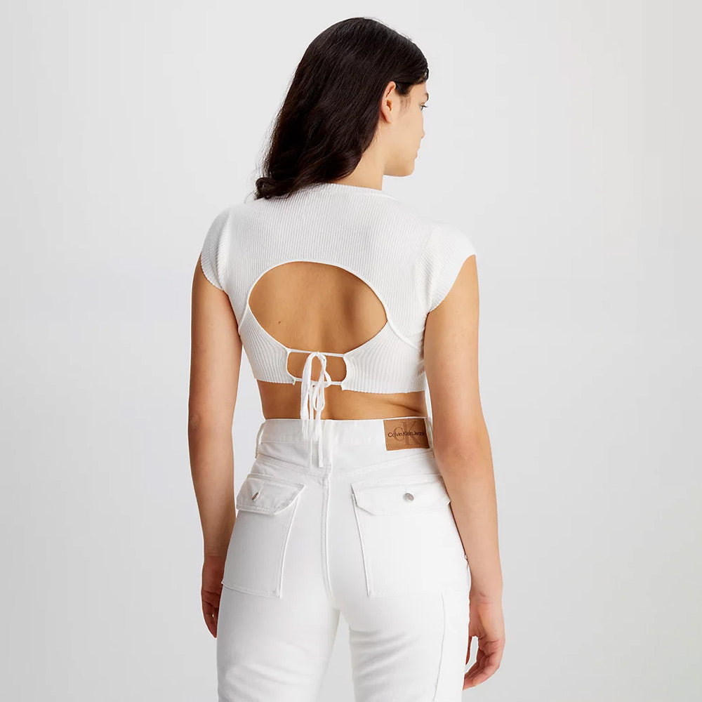 Open Back Tied Knitted Top - Off White